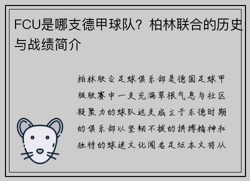 FCU是哪支德甲球队？柏林联合的历史与战绩简介